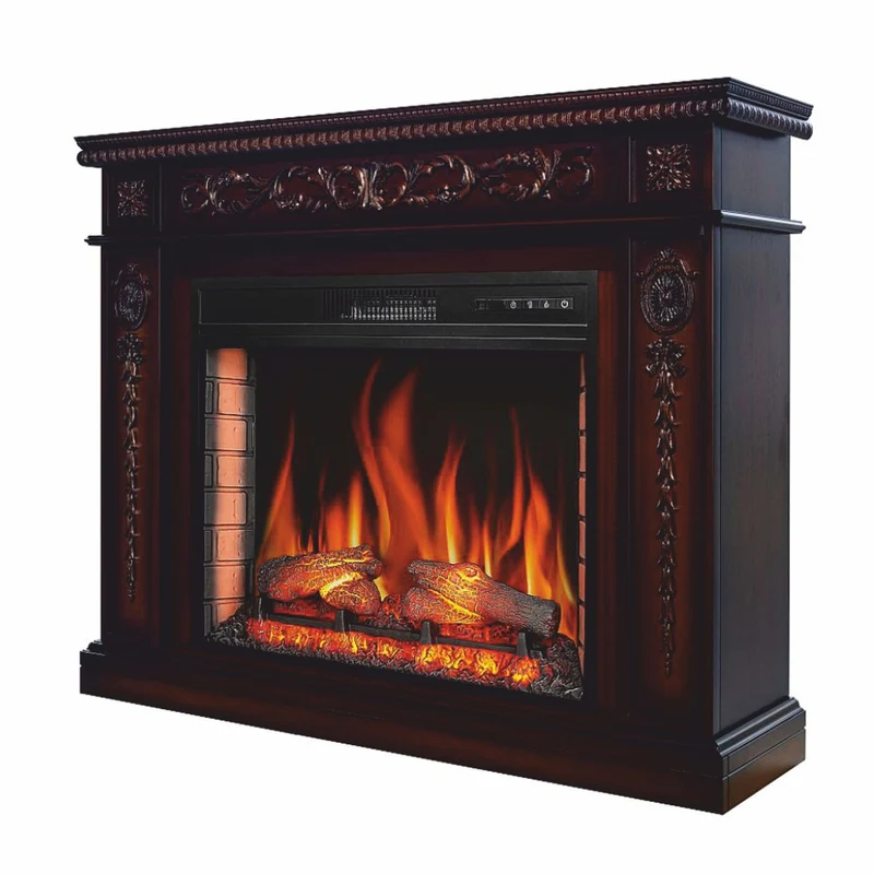 Casa Padrino Barock LED Elektrokamin Dunkelbraun 113 x 31 x H. 92,2 cm - Barock Möbel