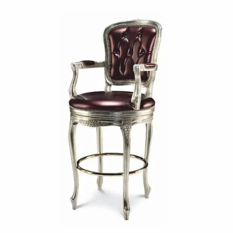 Casa Padrino Luxus Barock Barstuhl mit Armlehnen Lila / Silber / Messing - Made in Italy