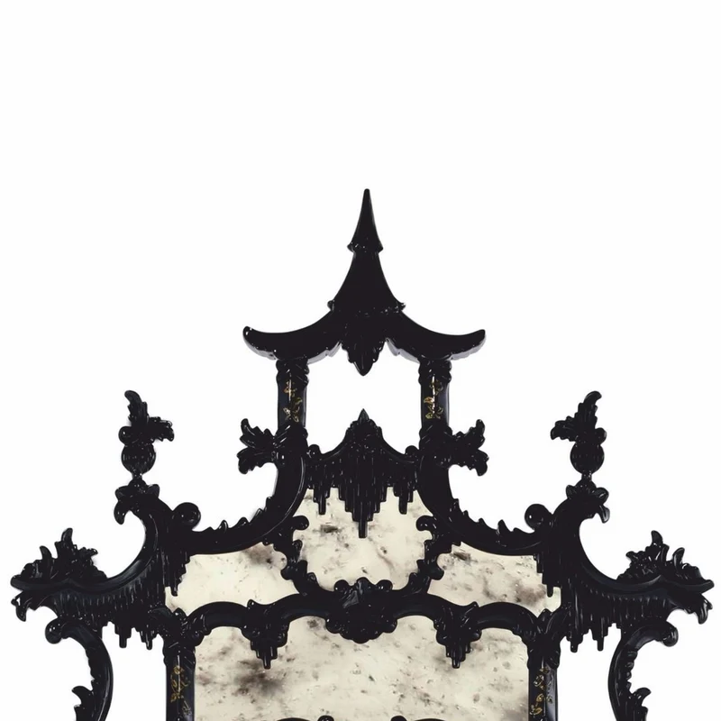 Casa Padrino Luxus Barock Spiegel im chinesischen Stil Schwarz / Gold H. 134 cm - Barockstil Möbel