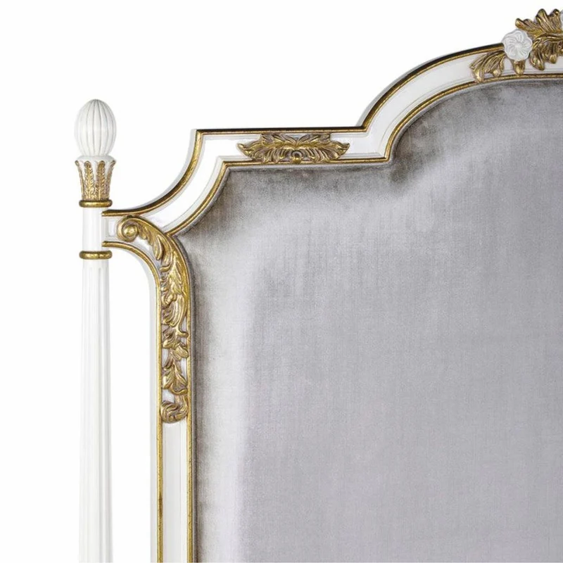 Casa Padrino Luxus Barock Doppelbett Weiß / Gold / Silbergrau - Barockstil Schlafzimmer Möbel
