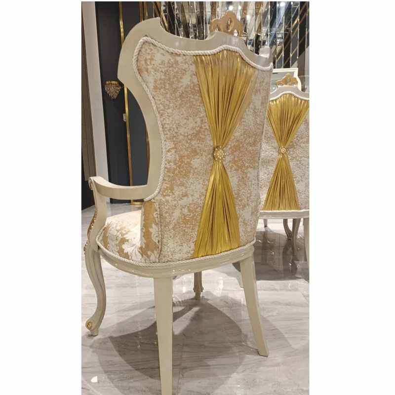 Casa Padrino Luxus Barock Esszimmer Stuhl mit Armlehnen Gold / Weiß / Grau / Gold H. 110 cm - Barock Möbel