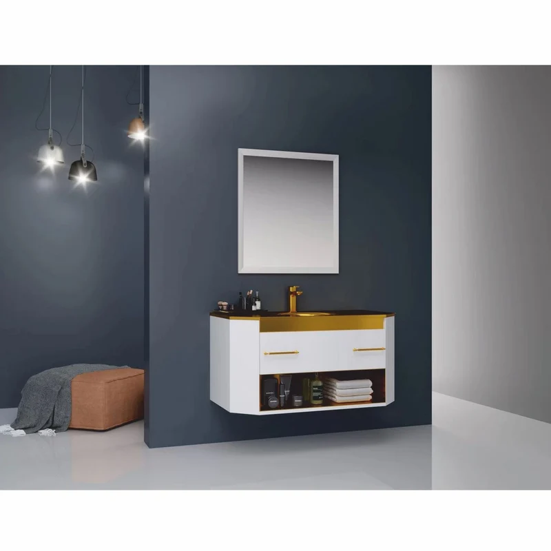 Casa Padrino Luxus Badezimmer Set Hochglanz Weiß / Gold 100 cm - Hotel & Badezimmer Inerior