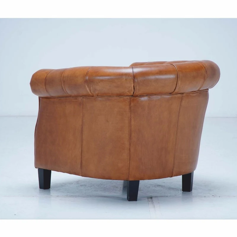 Casa Padrino Luxus Chesterfield Echtleder Sessel Hellbraun / Schwarz - Echtleder Möbel