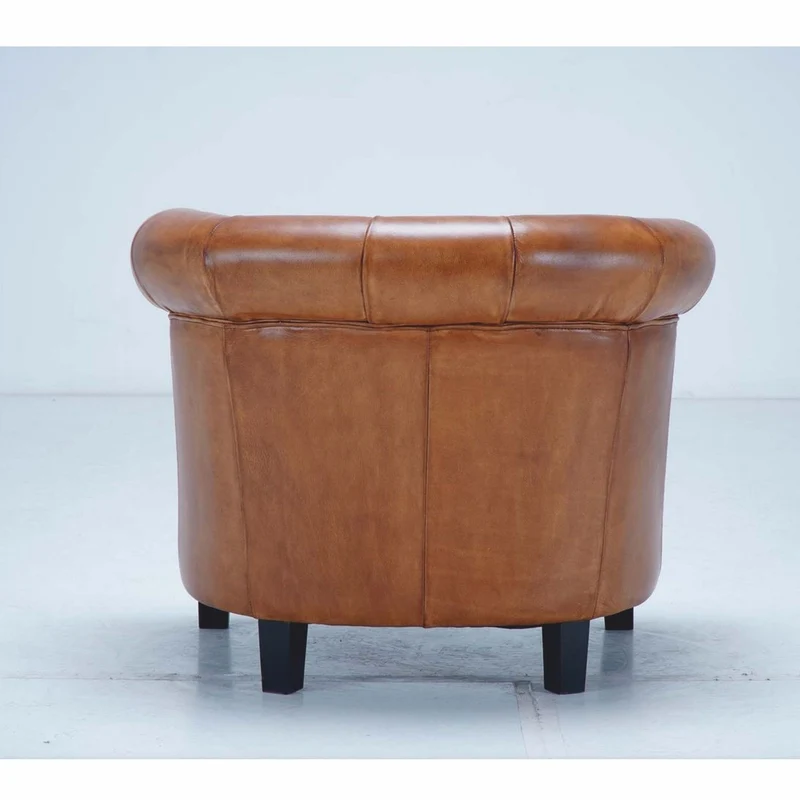 Casa Padrino Luxus Chesterfield Echtleder Sessel Hellbraun / Schwarz - Echtleder Möbel
