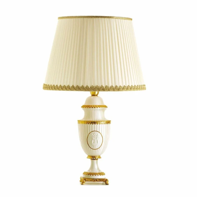Casa Padrino Luxus Barock Porzellan Tischleuchte Weiß / Gold / Elfenbein H. 78 cm - Made in Italy