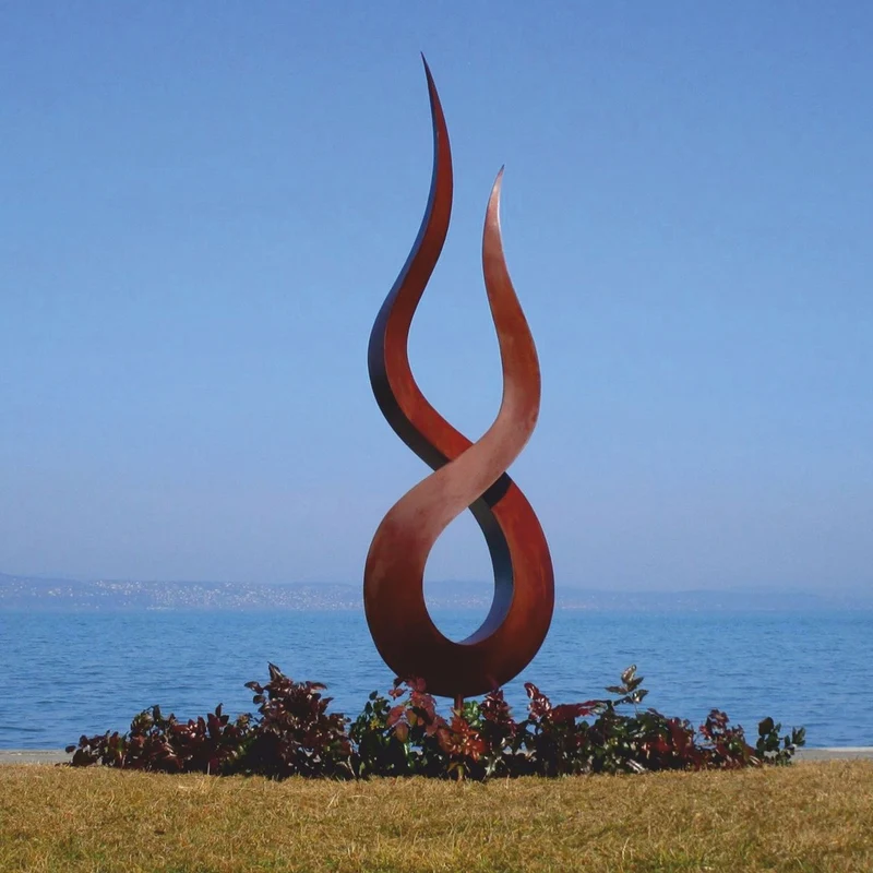 Casa Padrino Luxus Stahl Garten Deko Skulptur Flamme Rost H. 210 cm