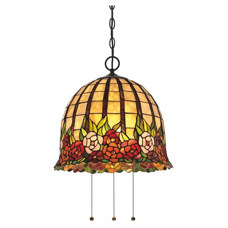 Casa Padrino Luxus Tiffany Hängeleuchte Rosen Bunt / Bronze Ø 38,1 x H. 38,3 cm
