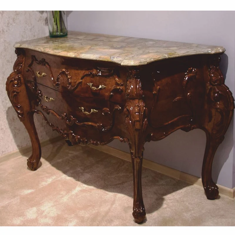 Casa Padrino Luxus Barock Kommode mit Marmorplatte Dunkelbraun / Grau 156 cm - Barock Möbel