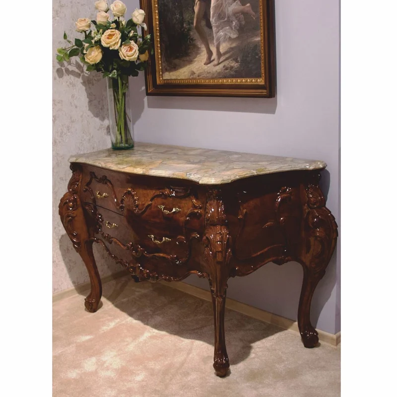 Casa Padrino Luxus Barock Kommode mit Marmorplatte Dunkelbraun / Grau 156 cm - Barock Möbel