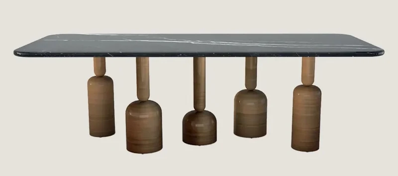Casa Padrino Luxus Esstisch mit Marmorplatte Schwarz / Bronze 240 cm - Luxus Hotel & Restaurant Möbel