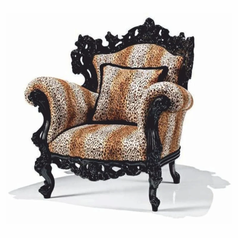 Casa Padrino Luxus Barock Sessel Leopard / Schwarz - Barock Möbel - Made in Italy
