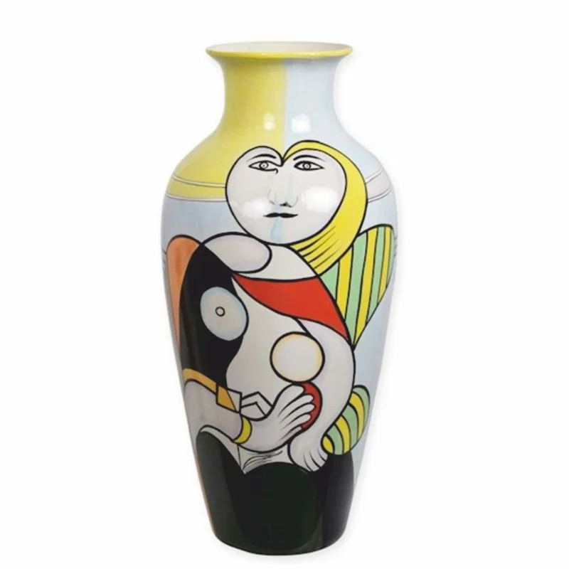 Casa Padrino Porzellan Vase Bunt H. 63 cm - Handbemalte Deko Blumenvase mit abstraktem Motiv