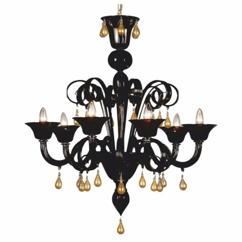 Casa Padrino Luxus Barock Kristallglas Kronleuchter Schwarz / Gold Ø 60 x H. 70 cm - Made in Italy