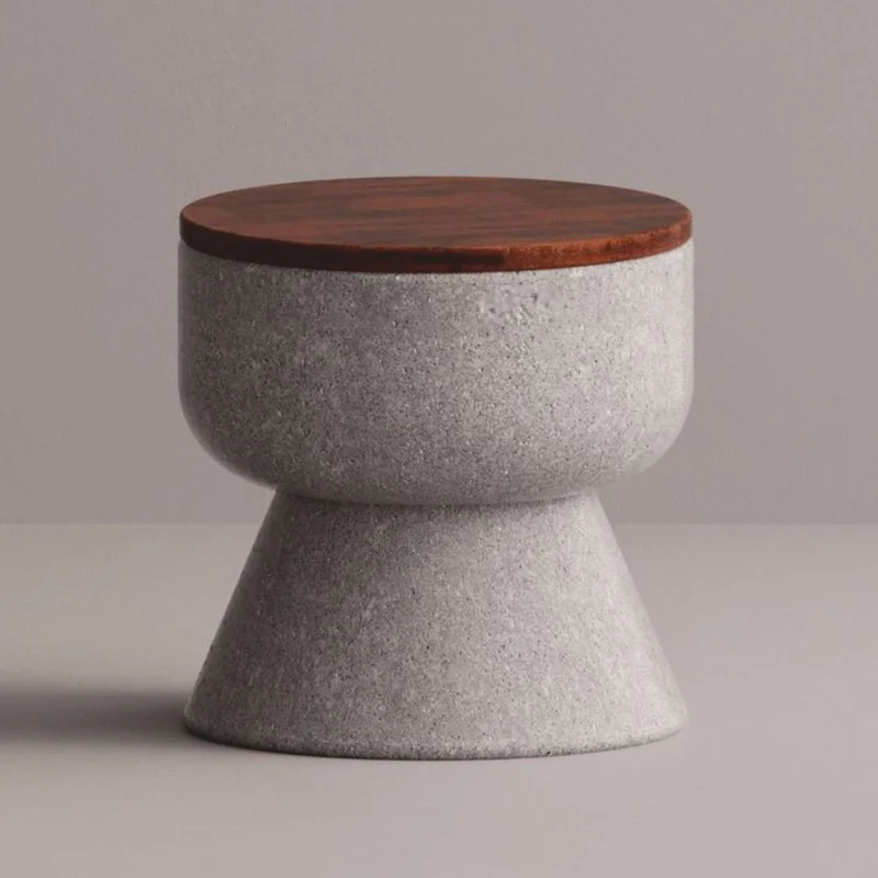 Casa Padrino Luxus Hocker Grau / Dunkelbraun Ø 50 x H. 50 cm - Beton Möbel