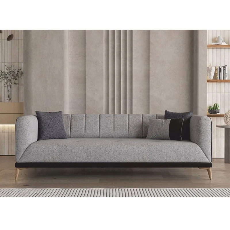 Casa Padrino Luxus Schlafsofa mit verstellbarer Rückenlehne Grau / Schwarz / Naturfarben 229 cm