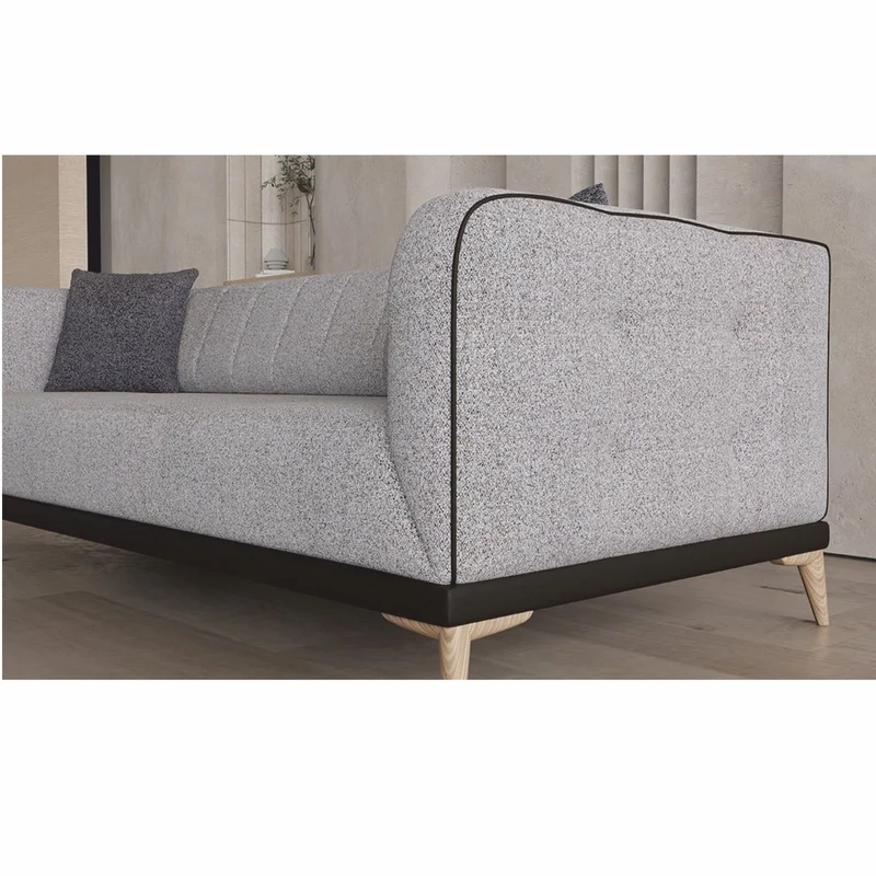 Casa Padrino Luxus Schlafsofa mit verstellbarer Rückenlehne Grau / Schwarz / Naturfarben 229 cm
