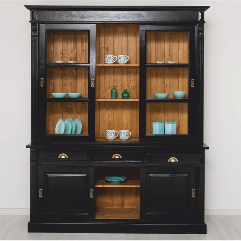 Casa Padrino Landhausstil Esszimmer Schrank Schwarz / Braun 180 x 51 x H. 220 cm