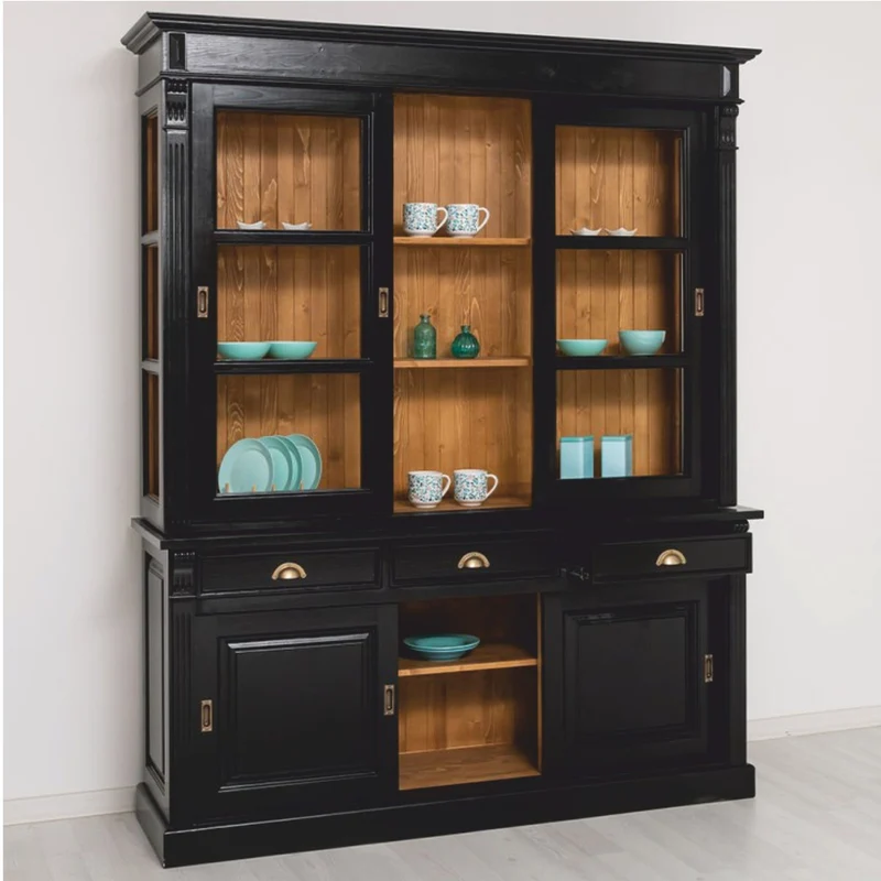 Casa Padrino Landhausstil Esszimmer Schrank Schwarz / Braun 180 x 51 x H. 220 cm