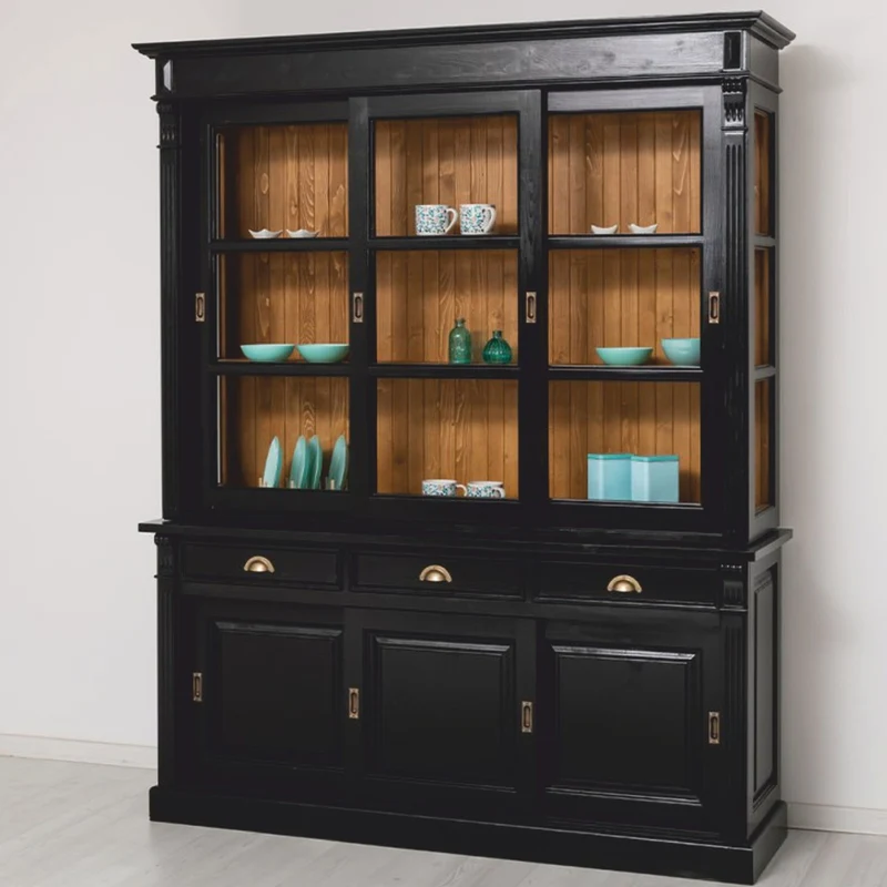 Casa Padrino Landhausstil Esszimmer Schrank Schwarz / Braun 180 x 51 x H. 220 cm