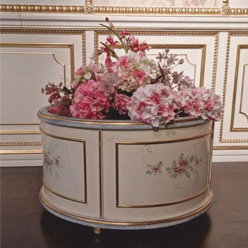Casa Padrino Luxus Barock Blumentopf Creme / Hellblau / Gold Ø 72 cm - Made in Italy