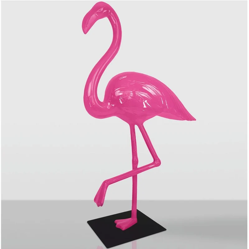 Casa Padrino XXL Deko Skulptur Flamingo Pink / Schwarz H. 210 cm - Garten Figur