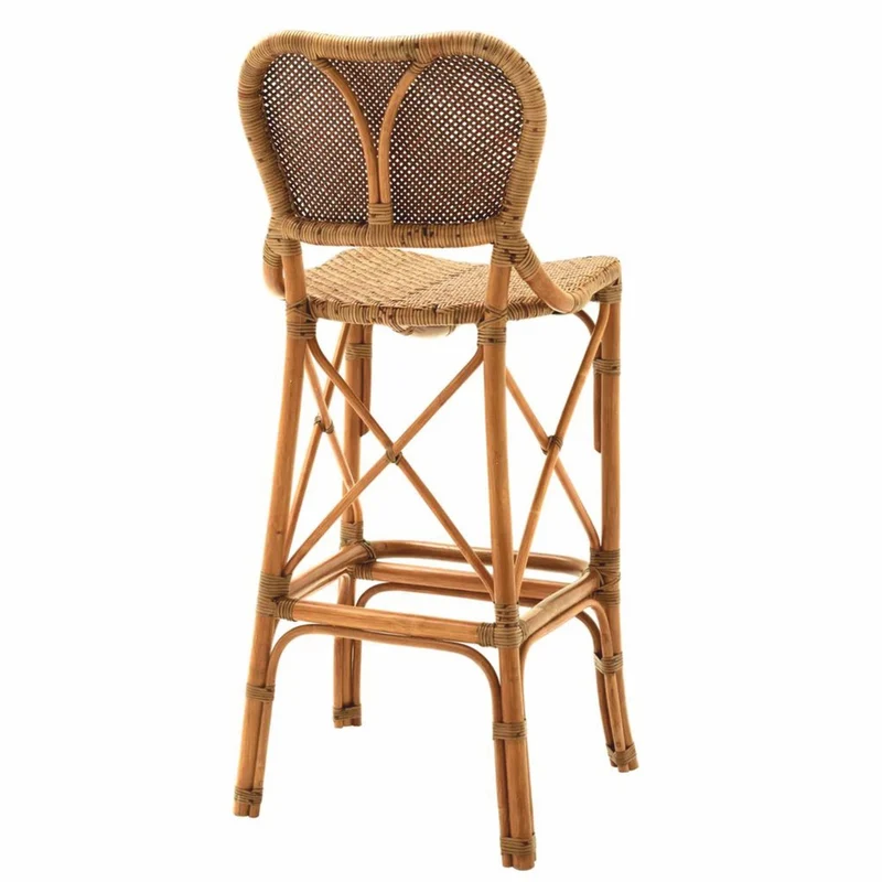 Casa Padrino Luxus Rattan Barstuhl Braun H. 104,5 cm - Rattan Bar Möbel