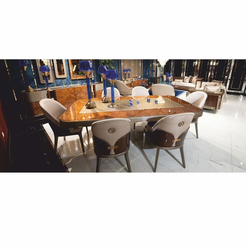 Casa Padrino Luxus Esstisch Braun / Gold / Grau 240 cm - Esszimmer Möbel