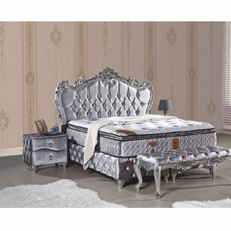 Casa Padrino Barock Nachttisch mit 2 Schubladen Silber - Barockstil Schlafzimmer Möbel