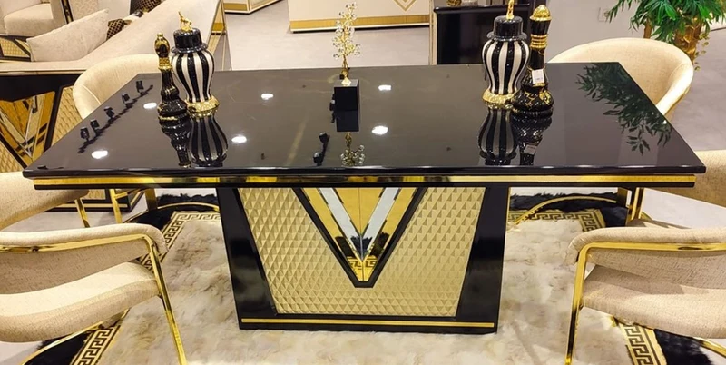 Casa Padrino Luxus Esstisch Schwarz / Gold 200 cm - Luxus Esszimmer Möbel