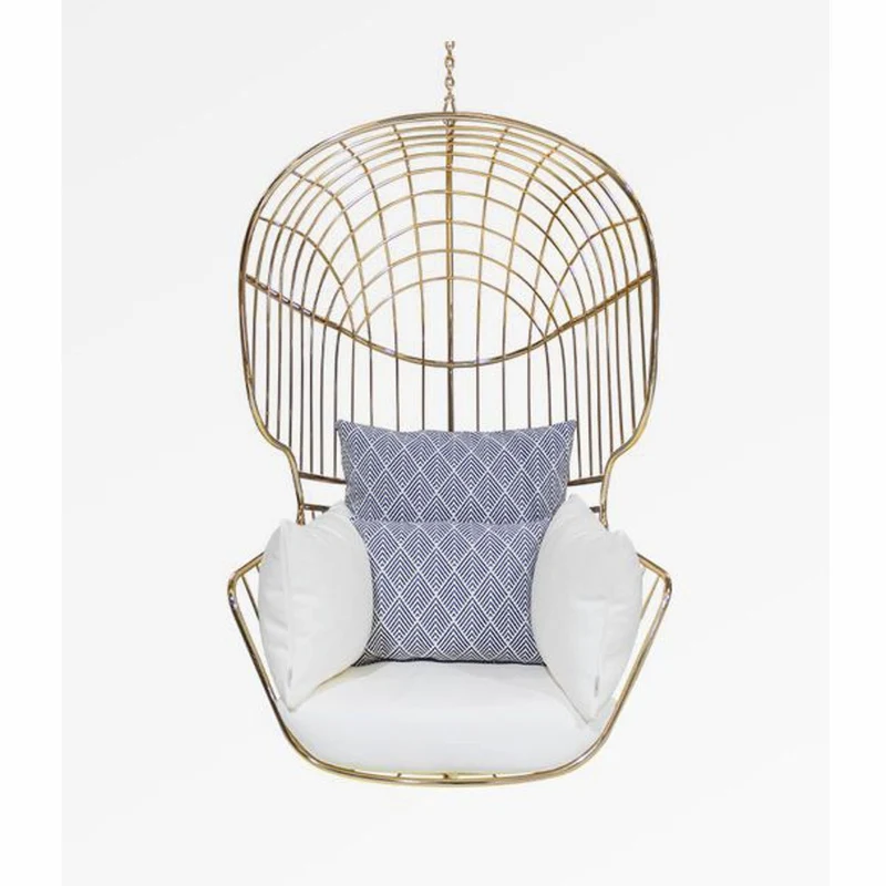 Casa Padrino Luxus Hängesessel Gold / Weiß / Blau H. 120 cm - Indoor & Outdoor Möbel
