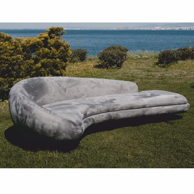 Casa Padrino Luxus Sofa Grau / Schwarz 300 cm - Gebogenes Wohnzimmer & Hotel Sofa