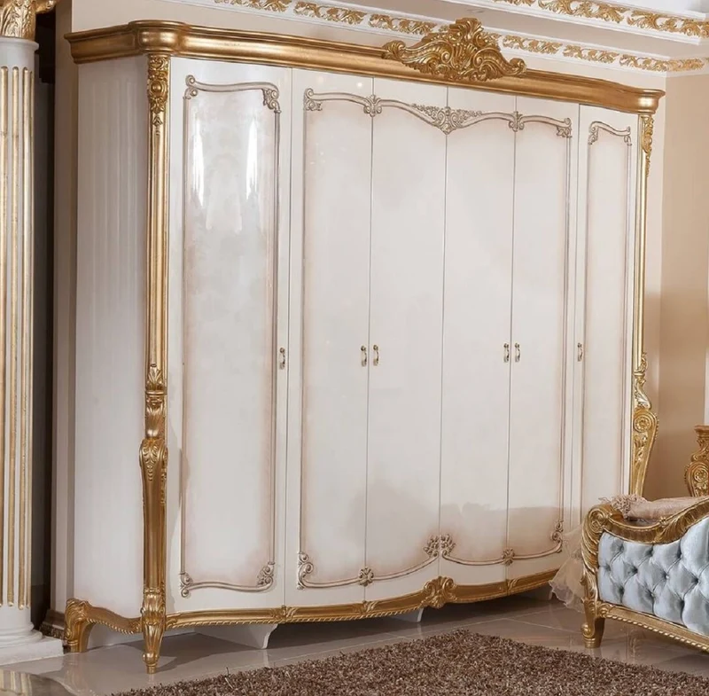 Casa Padrino Luxus Barock Schlafzimmerschrank Weiß / Braun / Gold - Barockstil Schlafzimmer Möbel