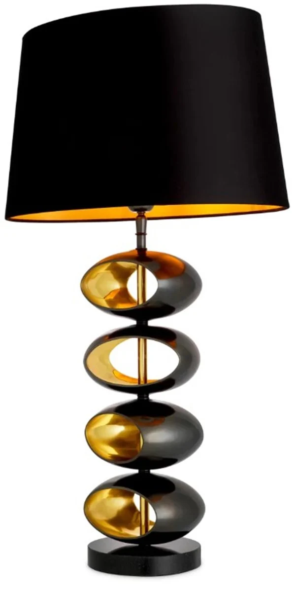 Casa Padrino Luxus Tischleuchte mit Lampenschirm Schwarz / gold Ø 16 x H. 69 cm