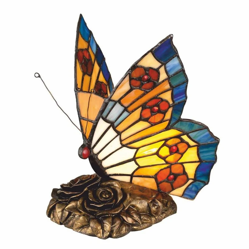 Casa Padrino Luxus Tiffany LED Tischleuchte Schmetterling Bunt / Bronze - Tiffany Deko Leuchten