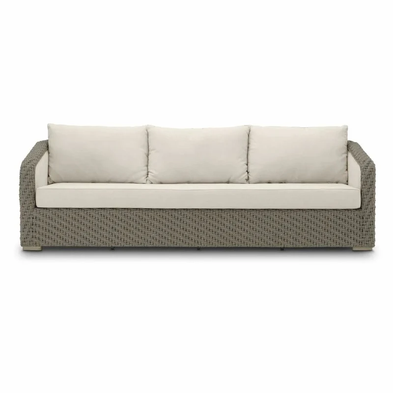 Casa Padrino Luxus Kunstrattan Garten Sofa Grau / Sandfarben 254 cm - Garten Möbel