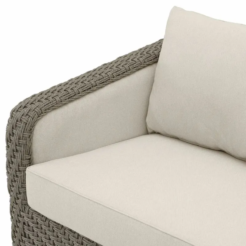 Casa Padrino Luxus Kunstrattan Garten Sofa Grau / Sandfarben 254 cm - Garten Möbel