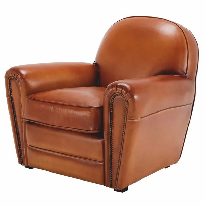 Casa Padrino Luxus Echtleder Sessel Hellbraun / Schwarz 90 cm - Echtleder Möbel