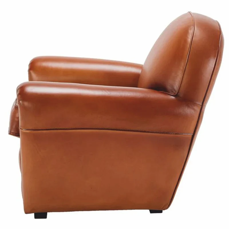 Casa Padrino Luxus Echtleder Sessel Hellbraun / Schwarz 90 cm - Echtleder Möbel