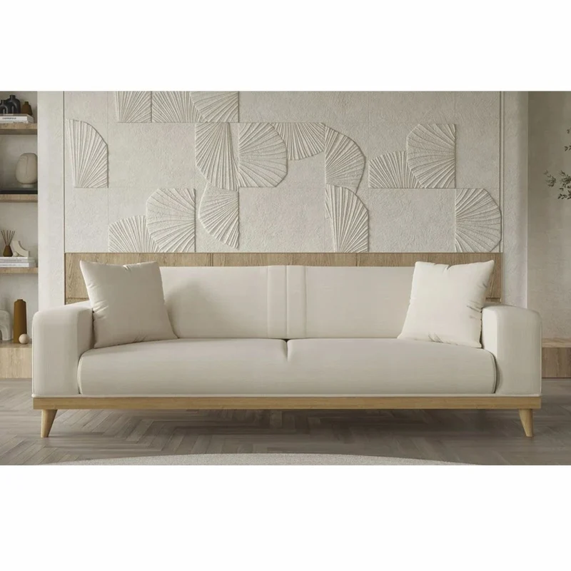 Casa Padrino Luxus 3er Sofa mit verstellbaren Rückenlehnen Creme / Naturfarben 224 cm - Luxus Interior