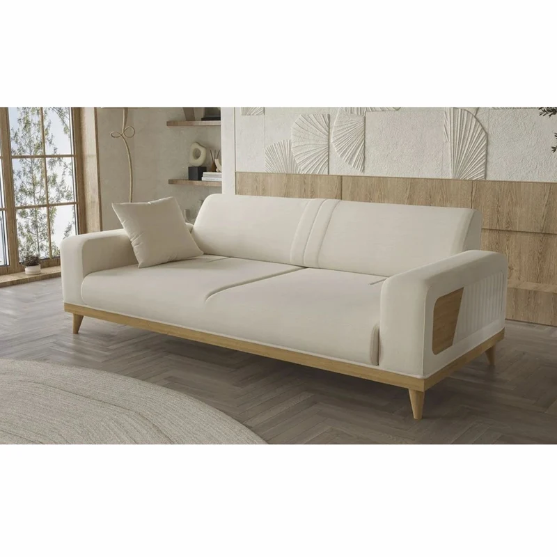 Casa Padrino Luxus 3er Sofa mit verstellbaren Rückenlehnen Creme / Naturfarben 224 cm - Luxus Interior