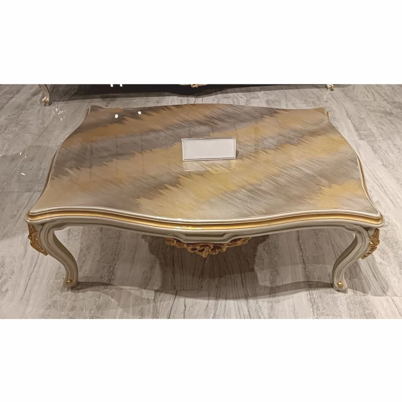 Casa Padrino Luxus Barock Couchtisch Grau / Gold 127 cm - Barockstil Wohnzimmer Möbel