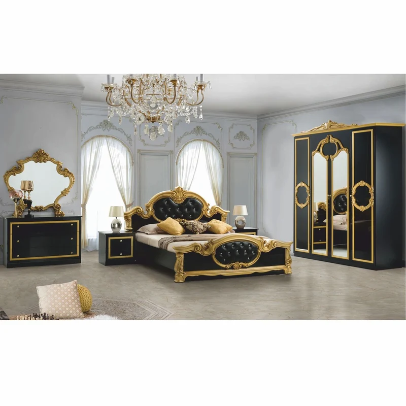 Casa Padrino Luxus Barock Doppelbett mit Glitzersteinen Schwarz / Gold - Schlafzimmer Möbel