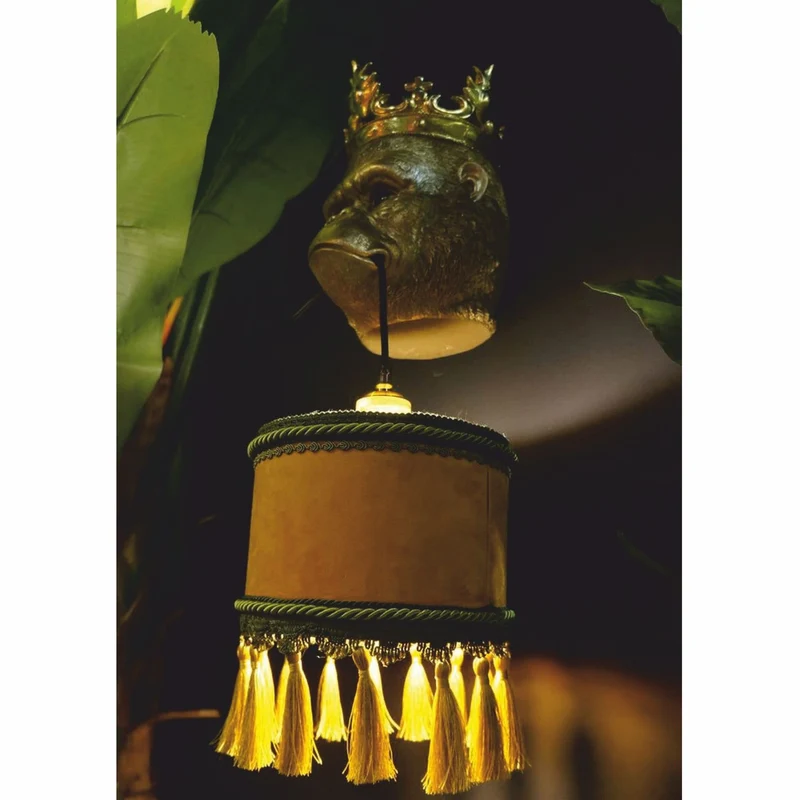 Casa Padrino Luxus Wandleuchte Affenkopf mit Krone Gold / Braun / Grün H. 54 cm