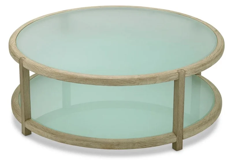 Casa Padrino Luxus Teakholz Garten Couchtisch mit Glasplatten Antik Braun / Milchglas Ø 120 cm