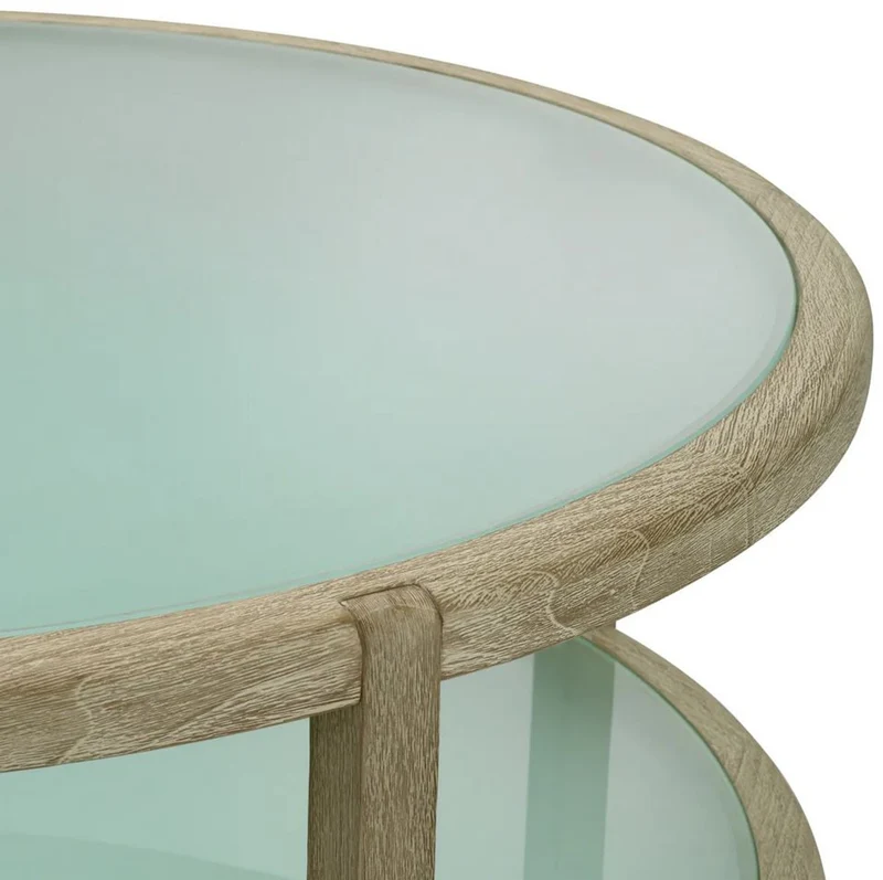 Casa Padrino Luxus Teakholz Garten Couchtisch mit Glasplatten Antik Braun / Milchglas Ø 120 cm