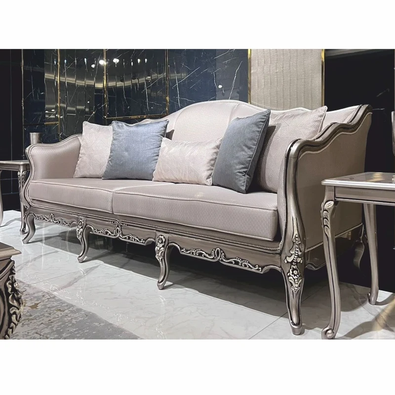 Casa Padrino Luxus Barock Sofa Silber 225 cm - Barockstil Wohnzimmer Möbel