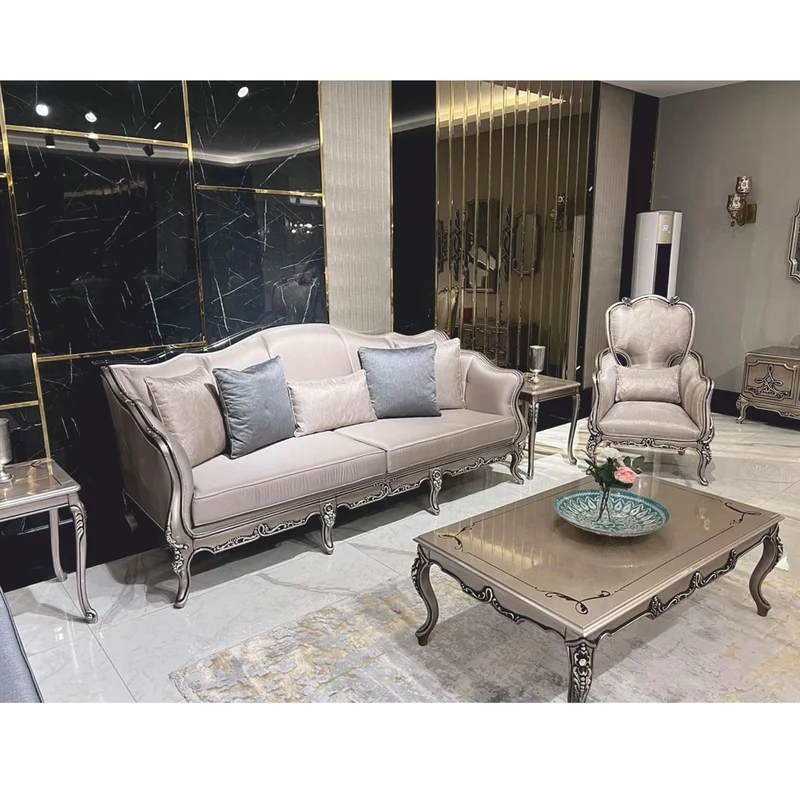 Casa Padrino Luxus Barock Sofa Silber 225 cm - Barockstil Wohnzimmer Möbel