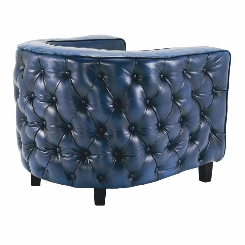 Casa Padrino Luxus Chesterfield Echtleder Sessel Blau / Schwarz - Leder Möbel