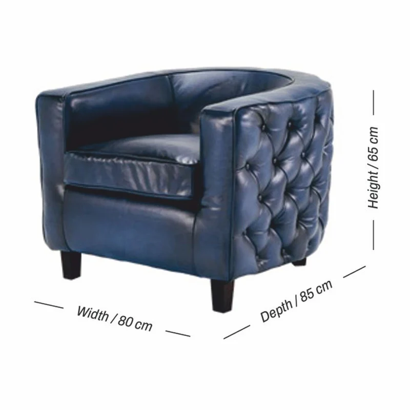 Casa Padrino Luxus Chesterfield Echtleder Sessel Blau / Schwarz - Leder Möbel
