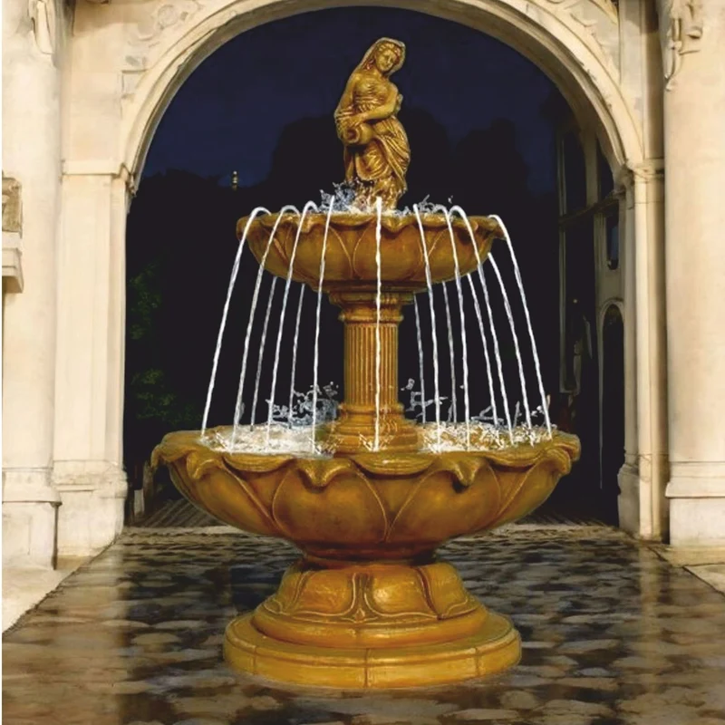 Casa Padrino Barock Springbrunnen Antik Beige Ø 145 x H. 215 cm - Prunkvoller Gartenbrunnen